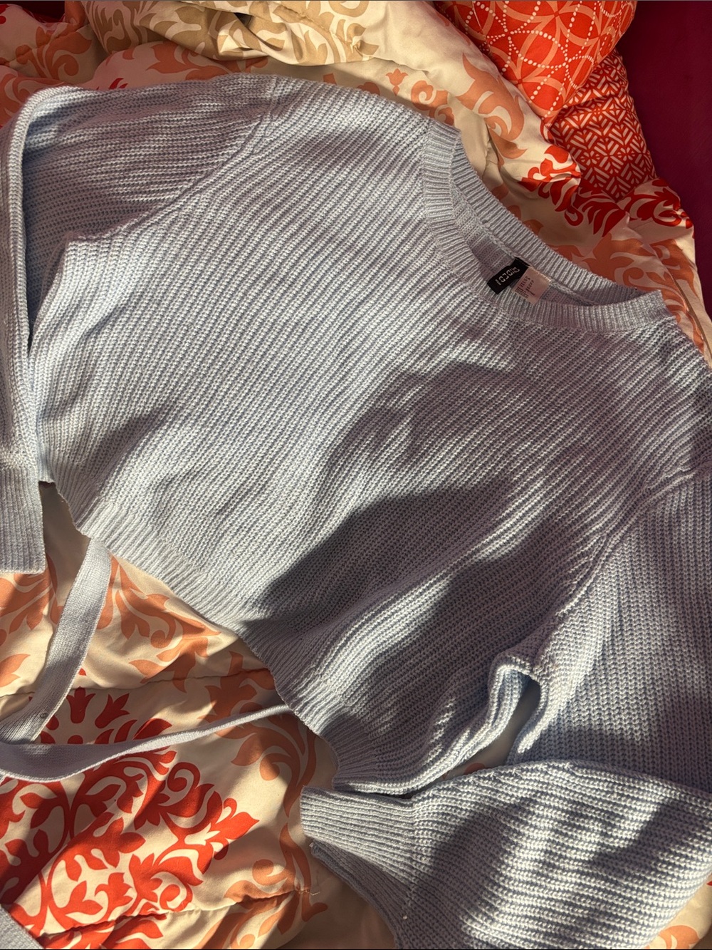H&M Light Blue Crop Top Knit Crewneck Sweater